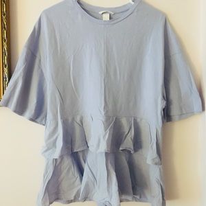 H&M Light Blue Mid Sleeve Ruffle T-Shirt